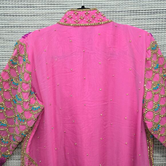 Indian Bridal Kaftan Pink Gold Beaded Rhinestone Mermaid Fairy Boho Maximalist - Picture 8 of 10